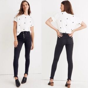 Madewell Tall 9" High-Rise Skinny Jeans Berkeley Black Button Fly Size 27 T Long